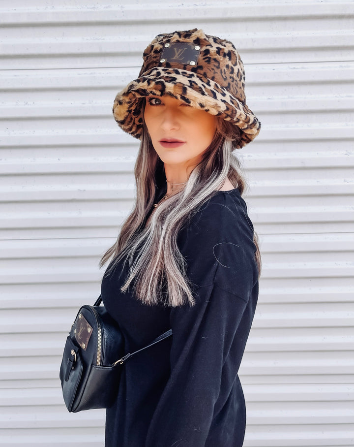 Upcycled LV Faux Mink Fur Bucket Hat Leopard