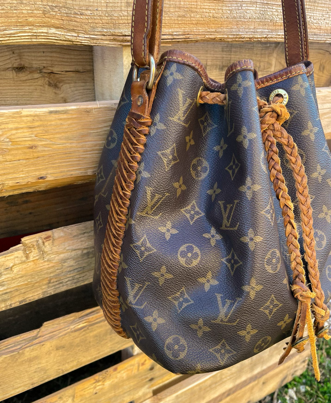 Upcycled LV The FavoriteBraided Bucket Bag