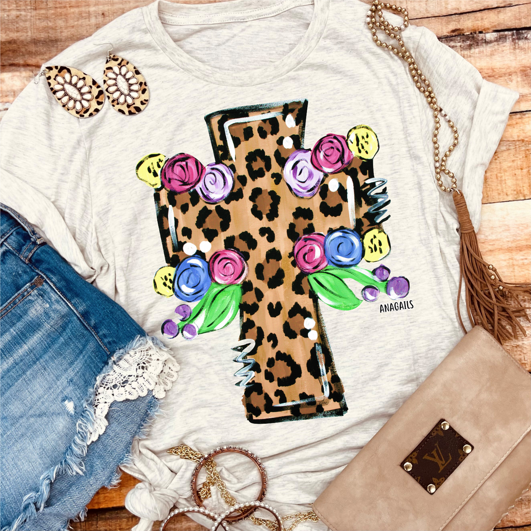 Hand Painted Leopard Cross