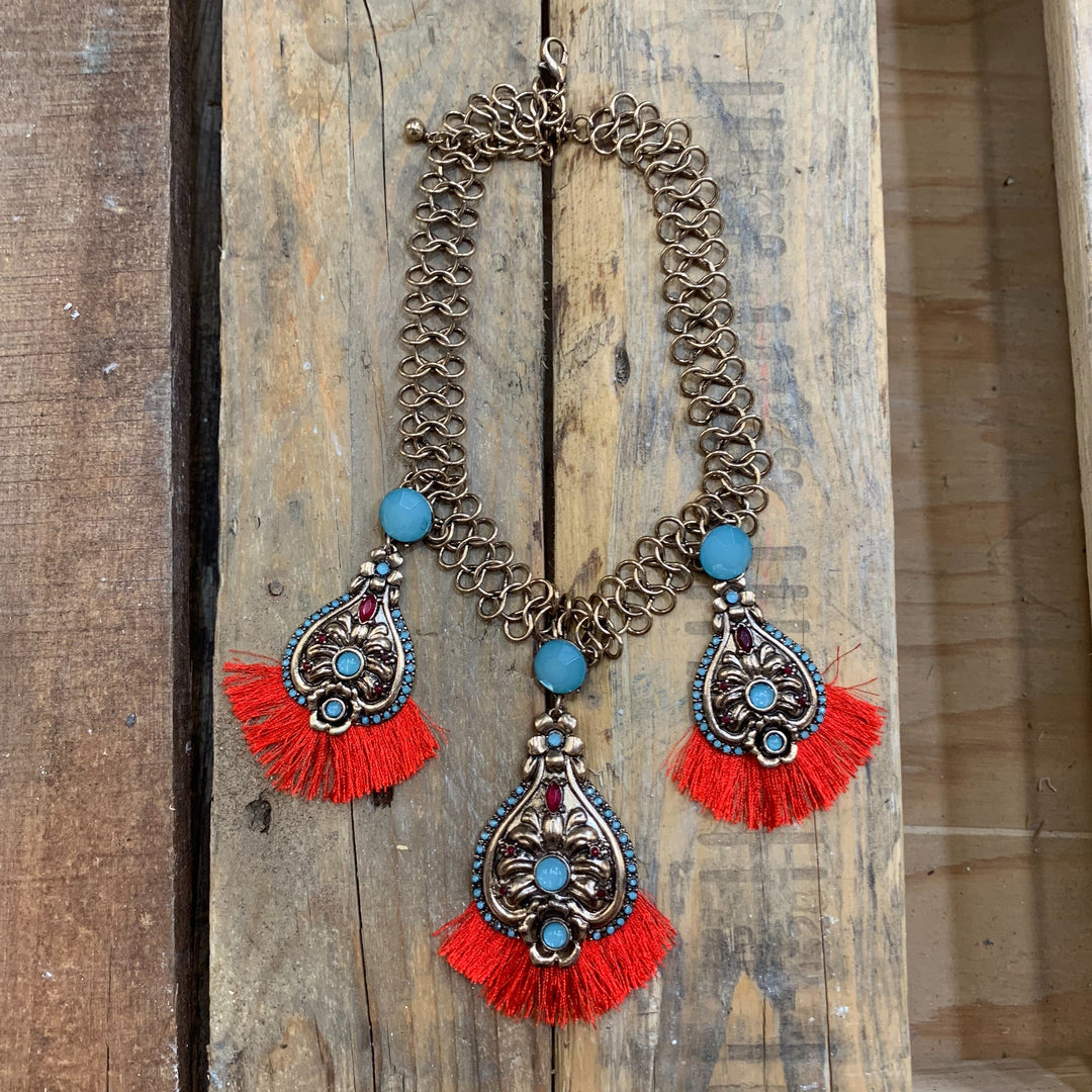 Turquoise and red tribal necklace