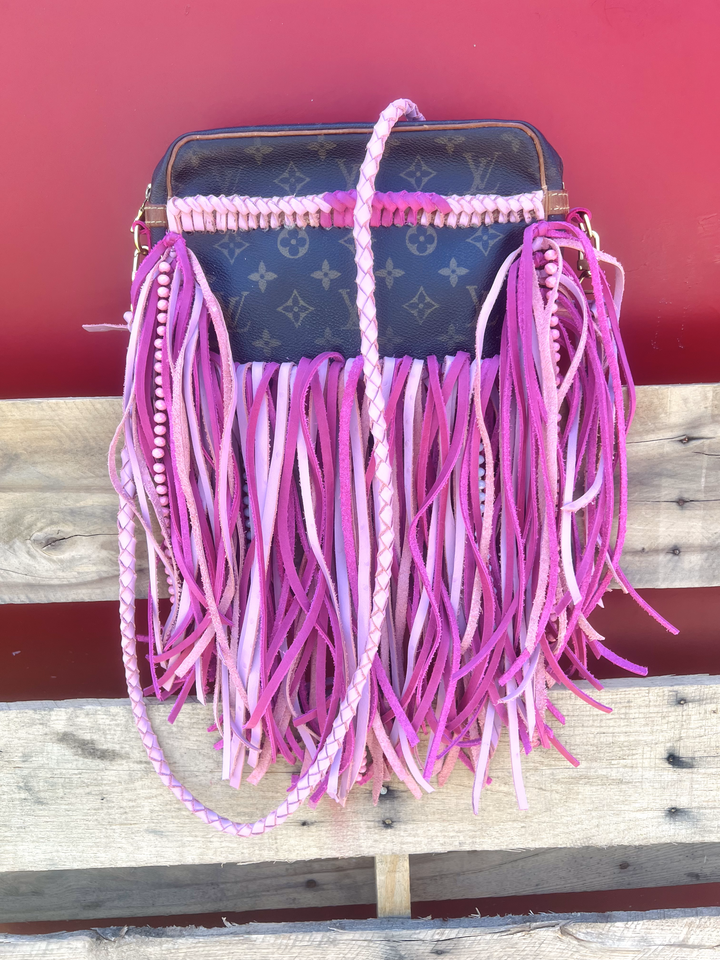 Upcycled LV Pink Braided Fringe Crossbody