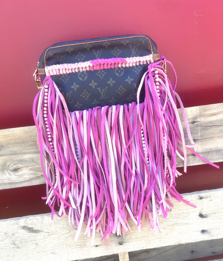 Upcycled LV Pink Braided Fringe Crossbody