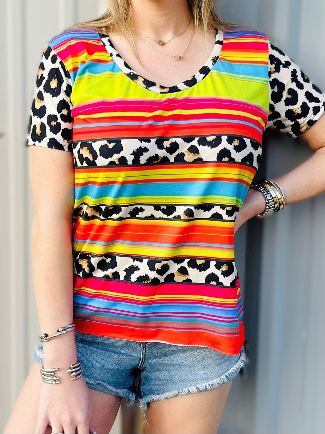 Simple Serape Leopard Pattern Top