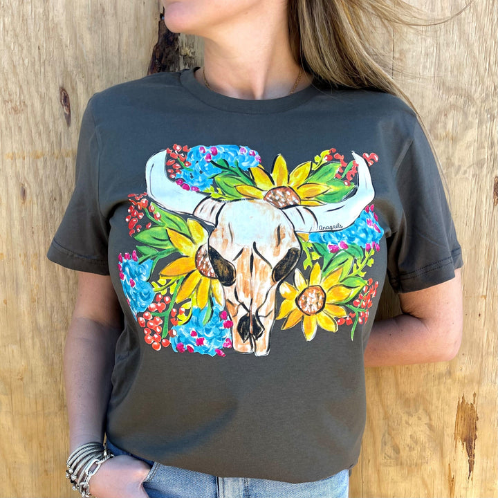 Hand Painted Spring Cow Skull