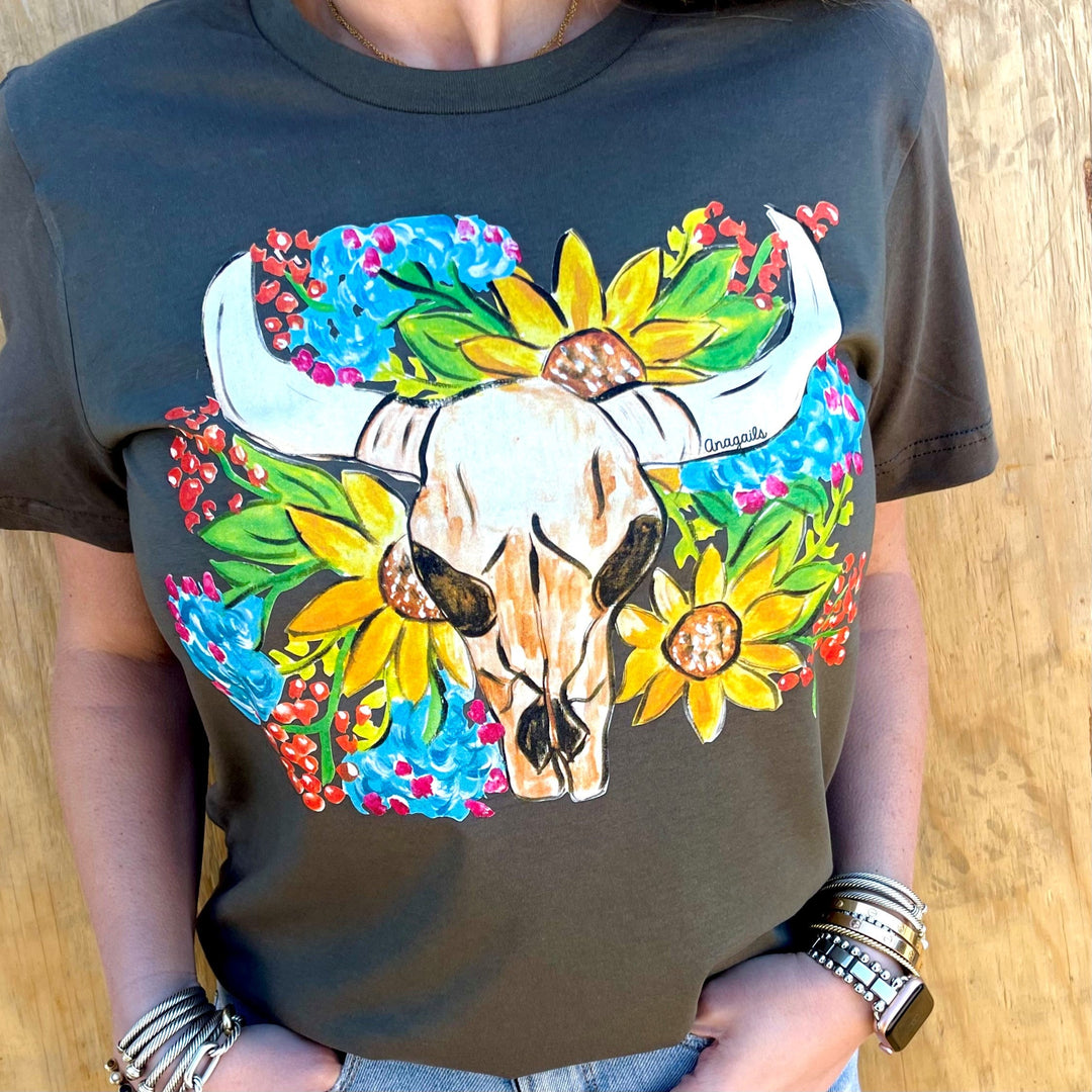 Hand Painted Spring Cow Skull