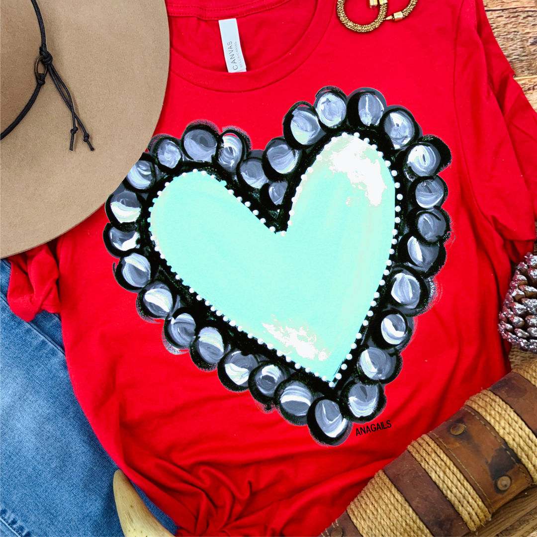 Hand Painted Turquoise Concho Heart