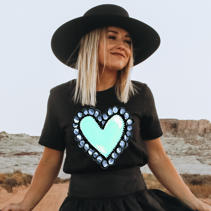 Hand Painted Turquoise Concho Heart