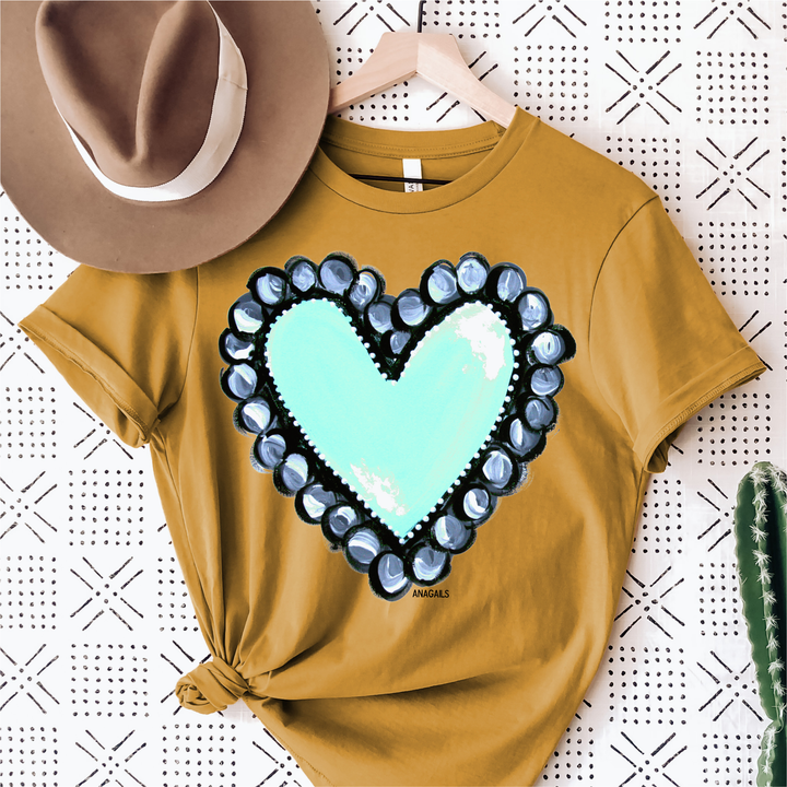 Hand Painted Turquoise Concho Heart